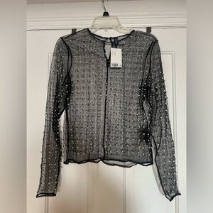 H & M Divided Pearl embellished mesh top - Size XL NWT